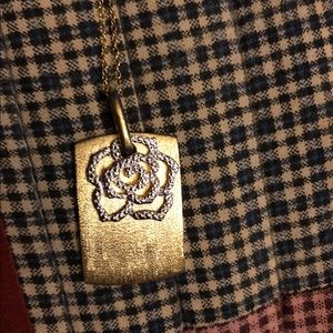 Silver plated rose on gold necklace